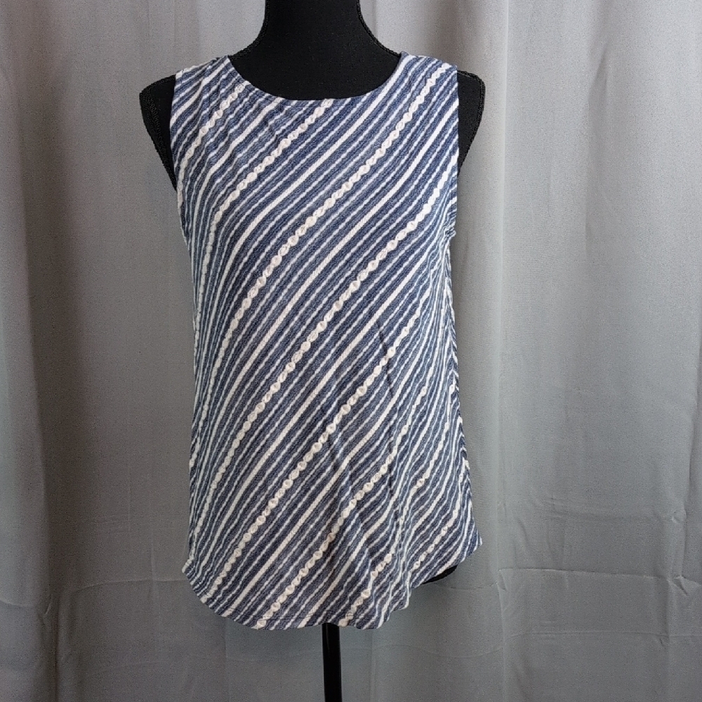 Chico's Blue and‎ White Striped Cardigan. - Picture 4 of 7